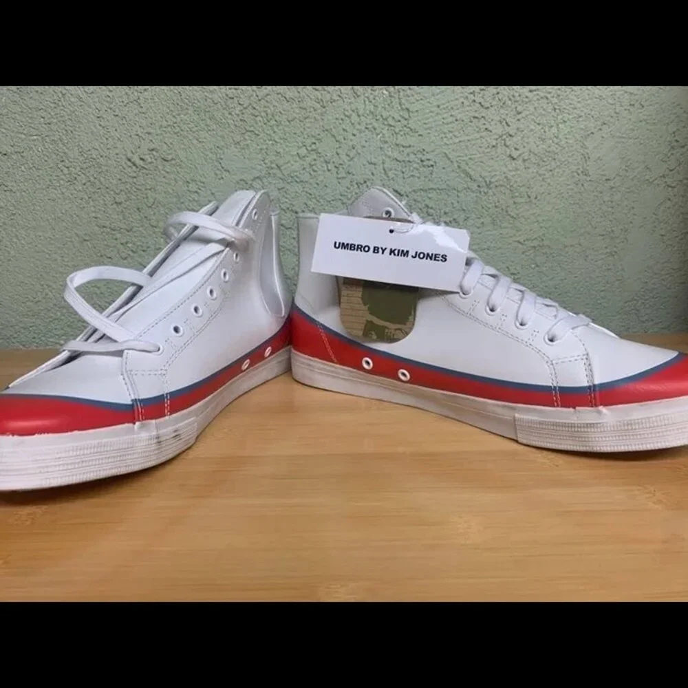 Size 12 - Umbro by Kim Jones Stripe Hi‎ Leather-A White Red Athletic Sneakers